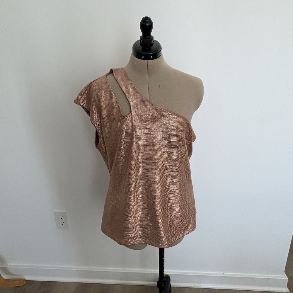 INC Womens Top Size XL Rose Gold Metallic Texture One Shoulder Stretchy